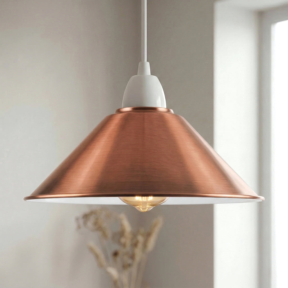 Copper Metal Cone Lampshade 22cm,Industrial Ceiling Pendant Light Shade, Easy Fit E27 B22, Retro Vintage Style for Kitchen, Living Room, Hallway, Bar, Loft — Reducer Ring Included