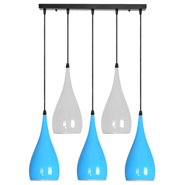 5 Way Ceiling Pendant Light Industrial Hanging Lamp ~6108 – Blue & White / No