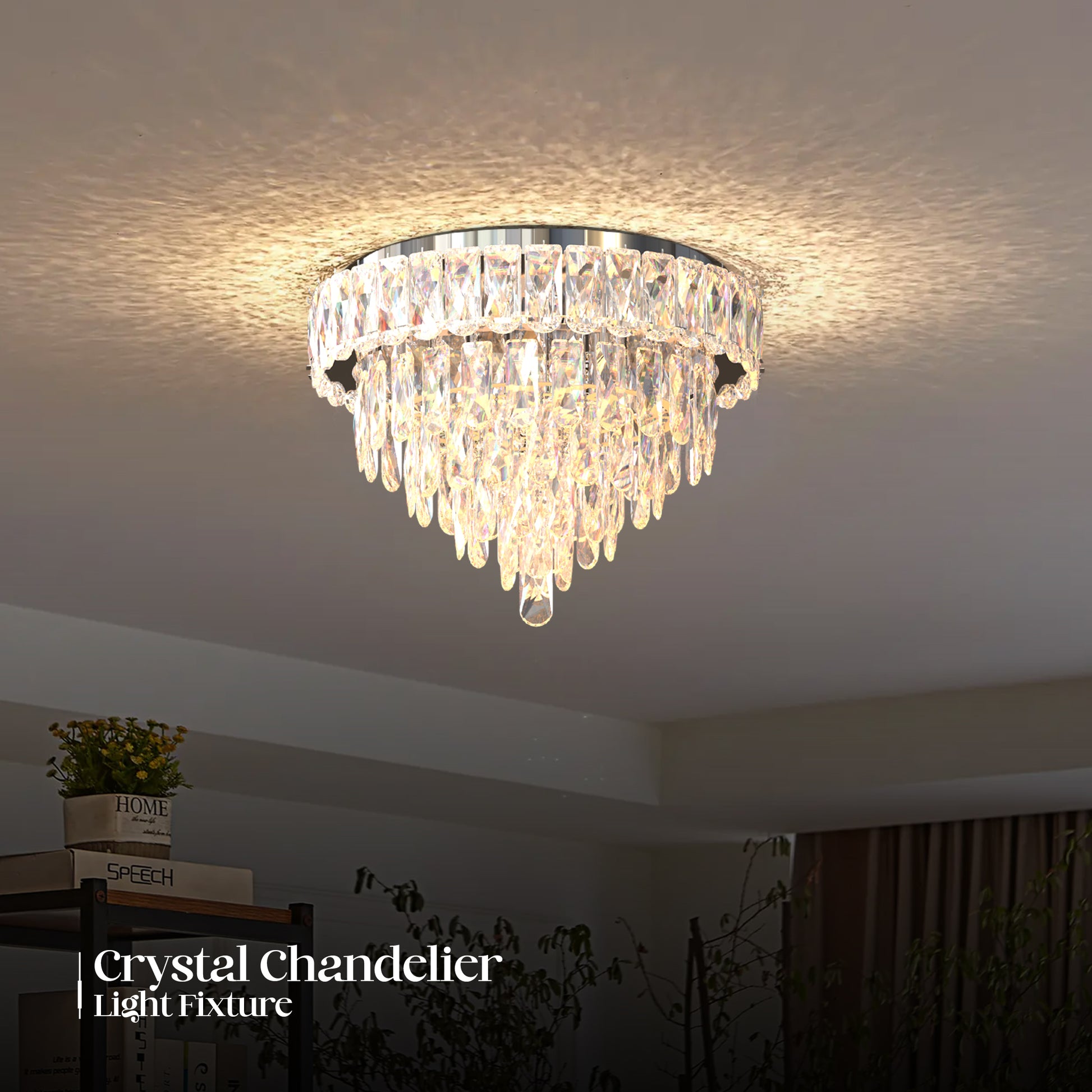 Pheashine 2 Pieces Crystal Ceiling Light Black E27 Small Modern Crystal Chandelier For Entrance, Hallway, Bedroom, Kitchen, Living Room