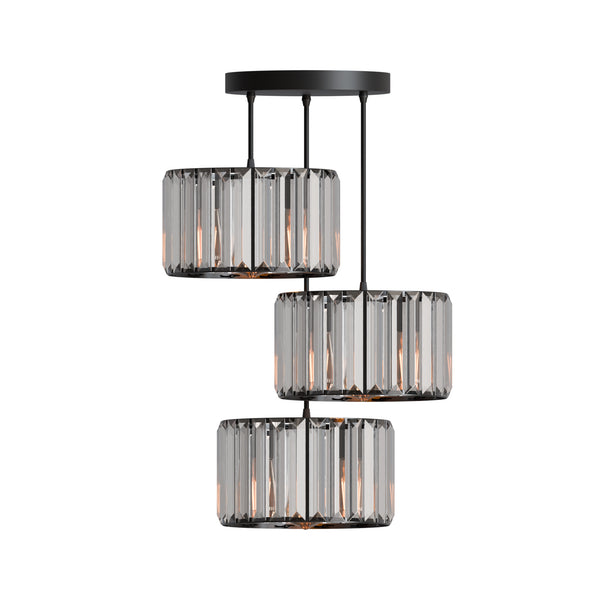 Modern 3 head Light Clear Crystal Shade Pendant Light ~5873 – 20cm / Black / Yes