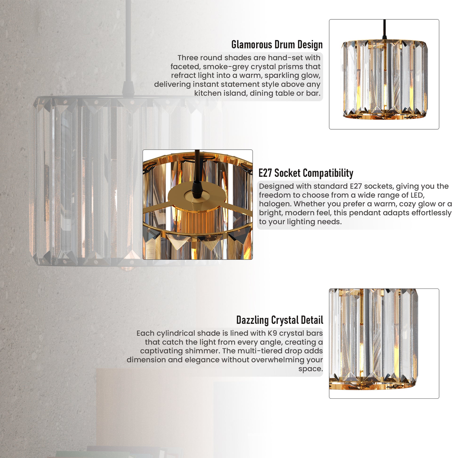 Modern Crystal Pendant Light | E27 Chandelier A+