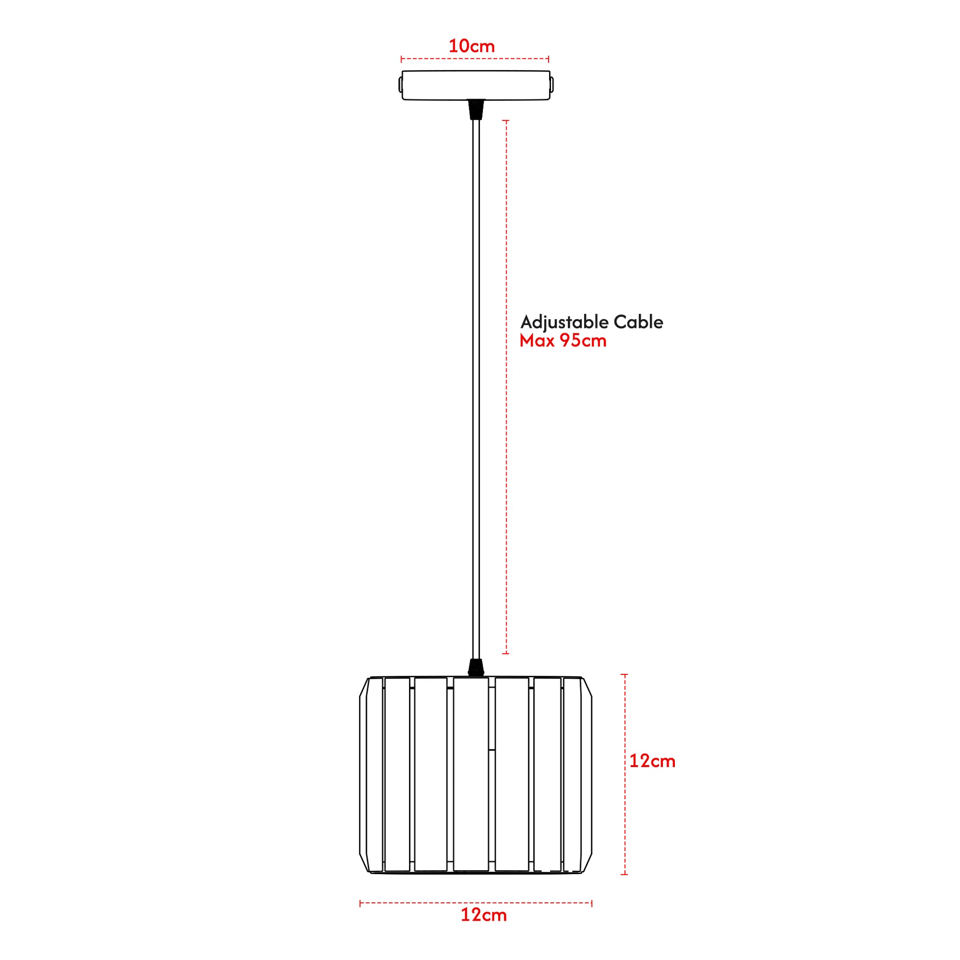 Measurement chart of a rectangular light fixture with dimensions labeled.