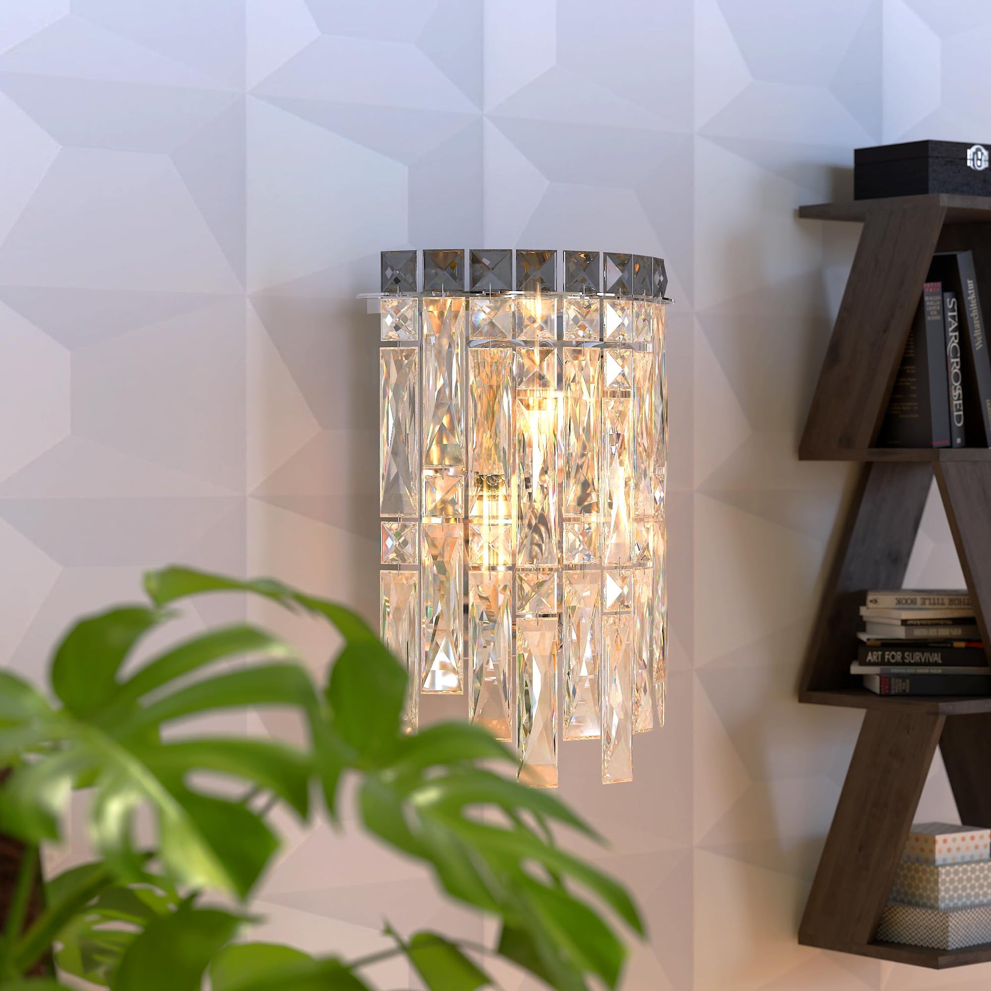 Modern crystal wall light E14 with bulb, wall sconce complete kit, clear crystal fixture set, luxury wall lamp included bulb