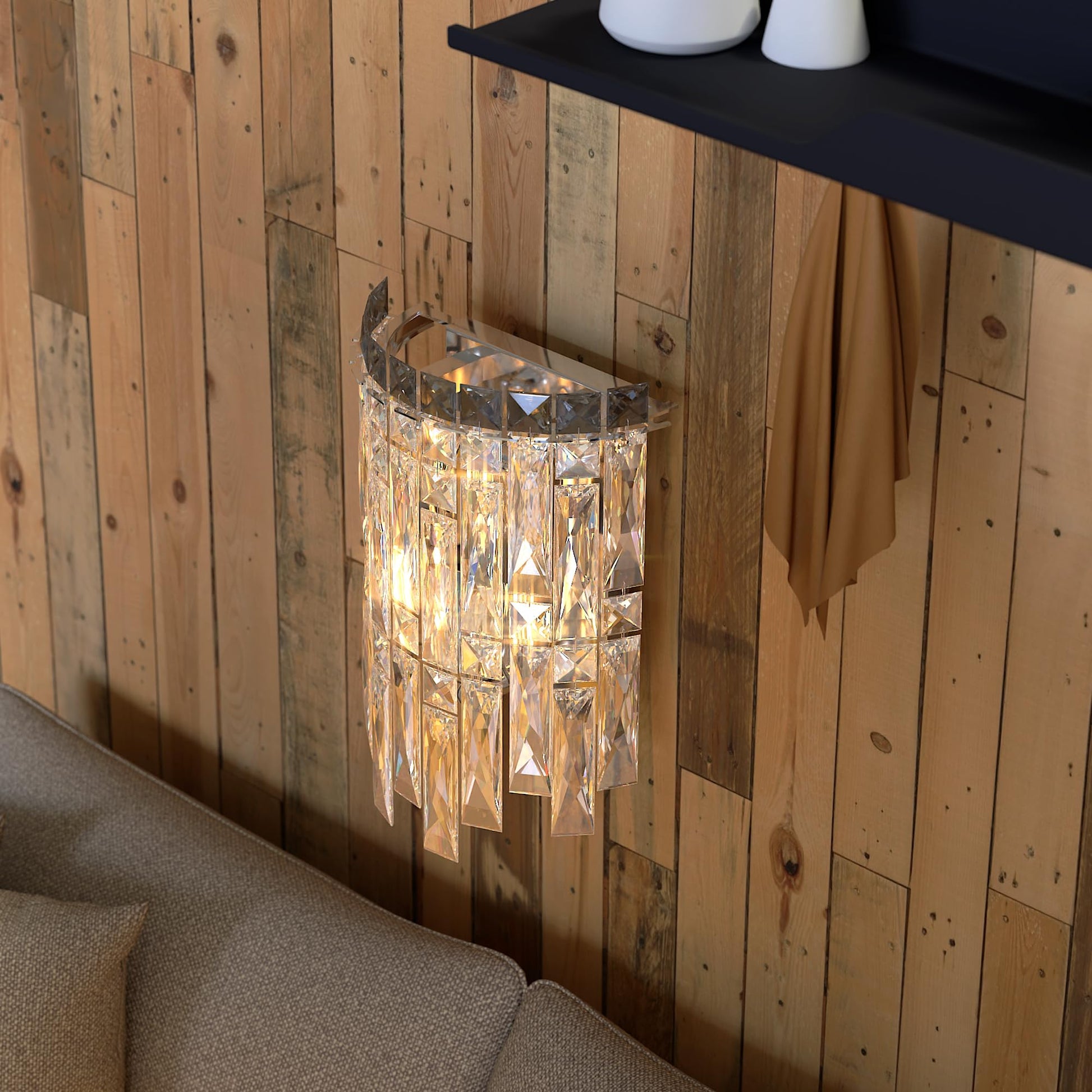 Modern crystal wall light E14 with bulb, wall sconce complete kit, clear crystal fixture set, luxury wall lamp included bulb