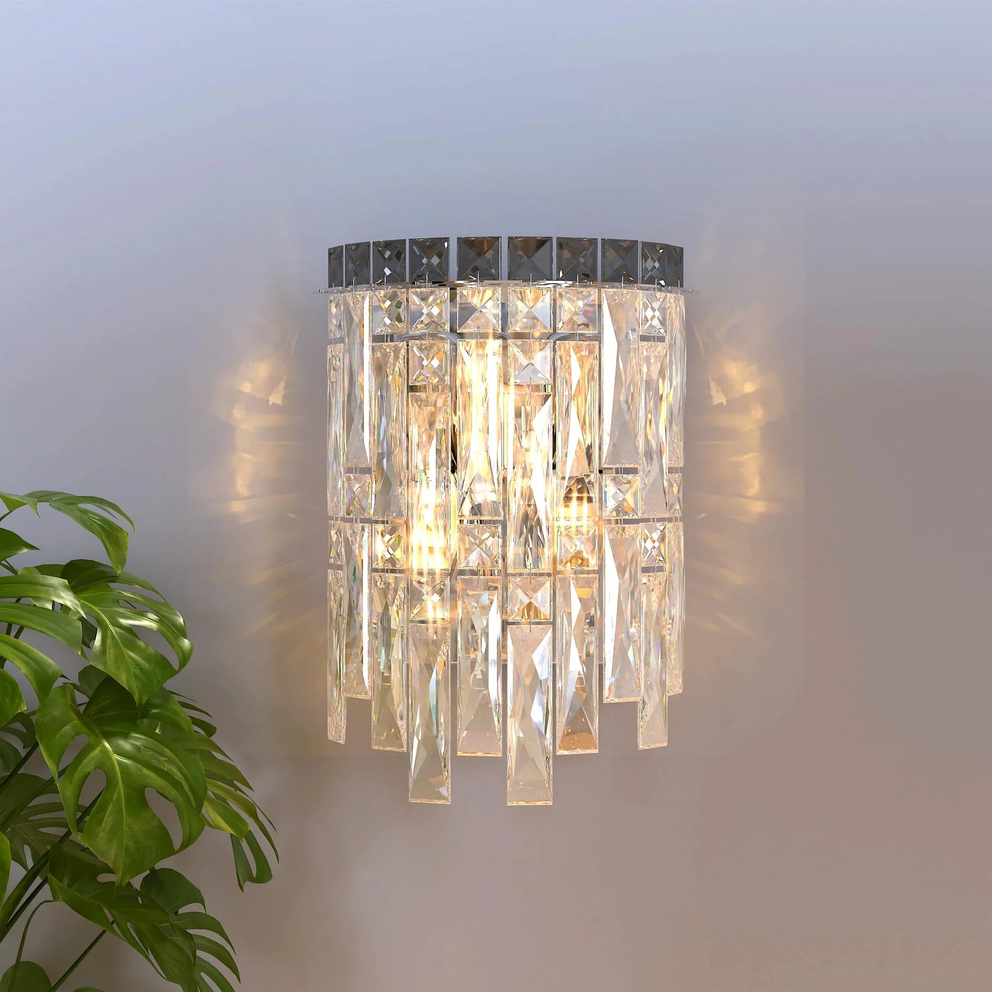 Modern crystal wall light E14 with bulb, wall sconce complete kit, clear crystal fixture set, luxury wall lamp included bulb