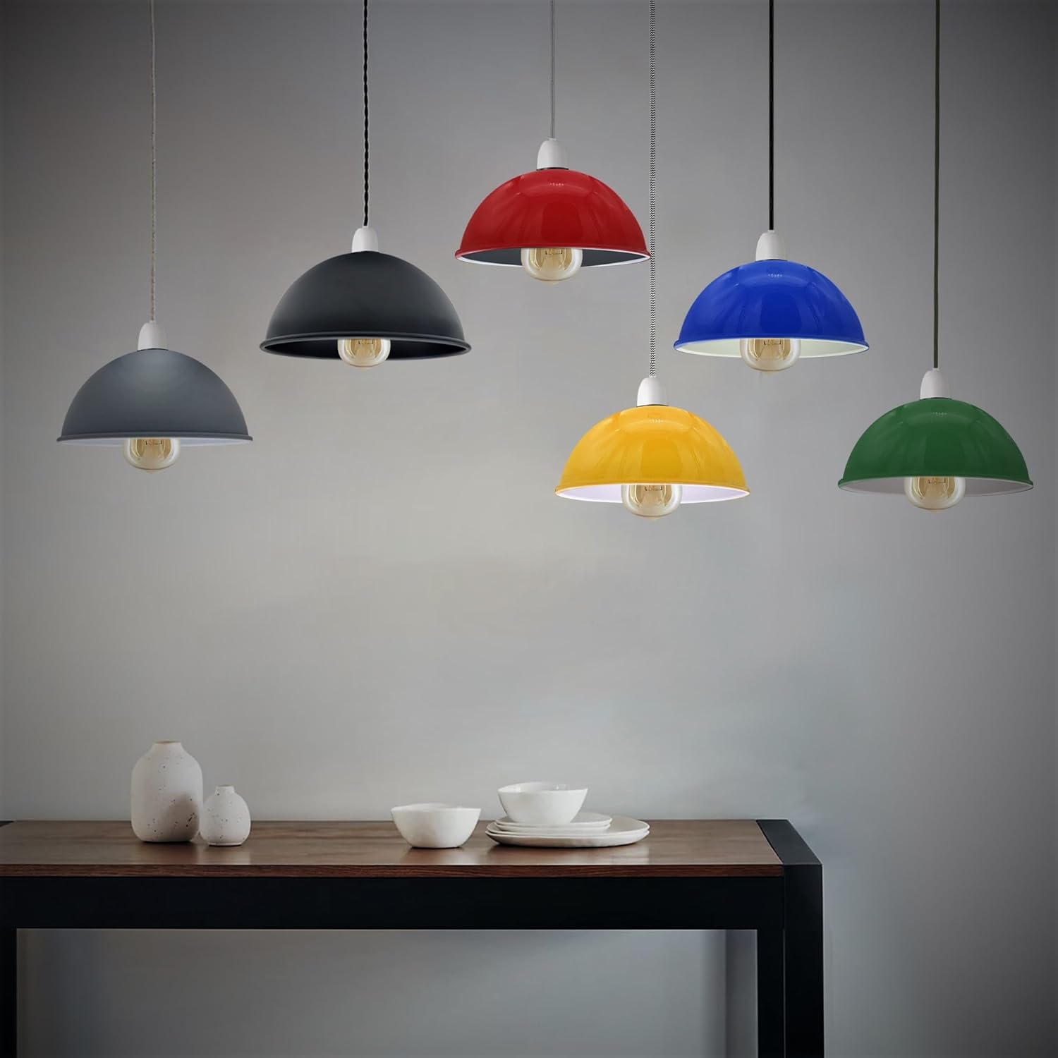 Multi-color 30cm dome pendant lights in a modern dining room 30cm dome light shade, easy fit orange metal lampshade, 300mm retro pendant light cover orange, vibrant industrial ceiling shade, E27 easy fit shade orange