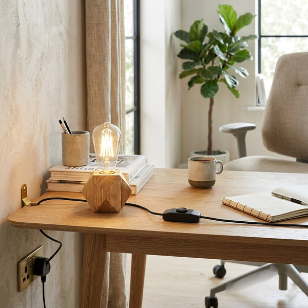 Nordic Wood Table Lamp Base E27 Plug In with Switch~4557 – Diamond / 1 Pack / Yes