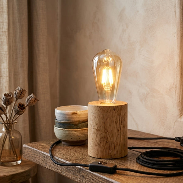 Nordic Wood Table Lamp Base E27 Plug In with Switch~4557 – Round / 1 Pack / Yes