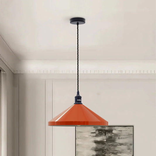 Orange Cone Lampshade Twisted Cable Hanging Ceiling Pendant Light