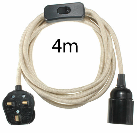 4m Fabric Flex Cable Plug In Pendant Lamp Set With Bulb Holder ~1497