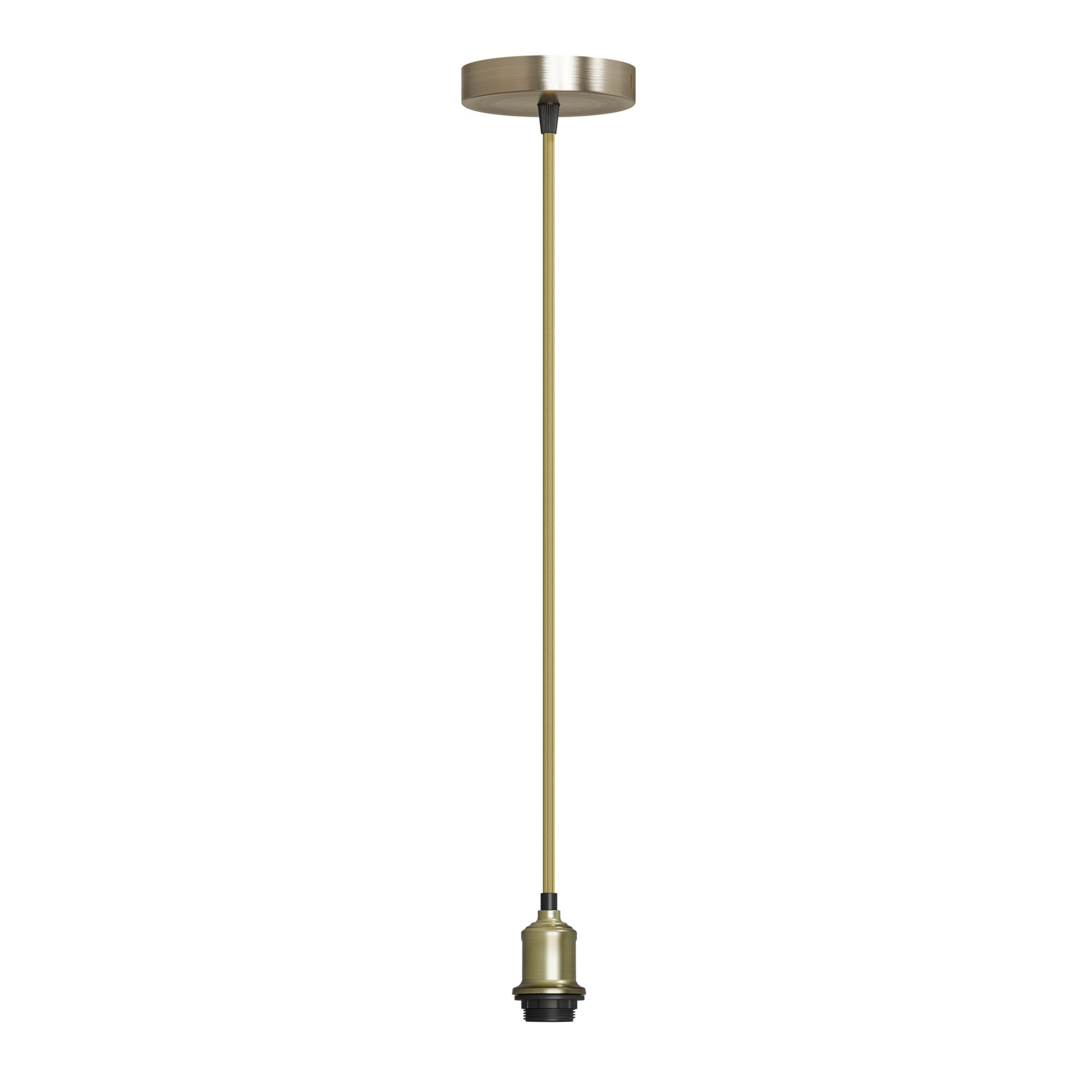 Pendant light with brass finish on a white background