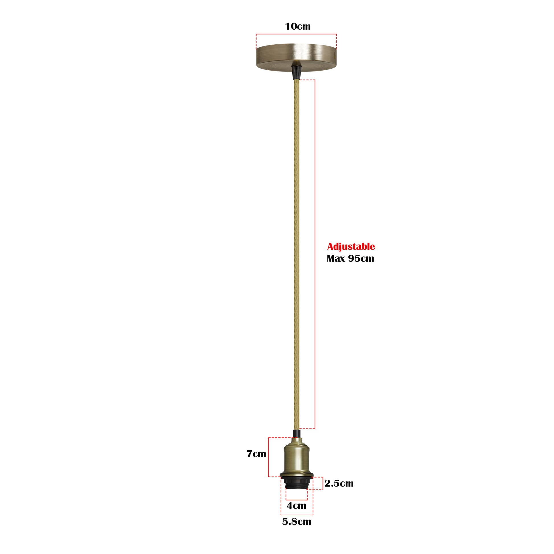 Measurement chart of a pendant light fixture with dimensions labeled.