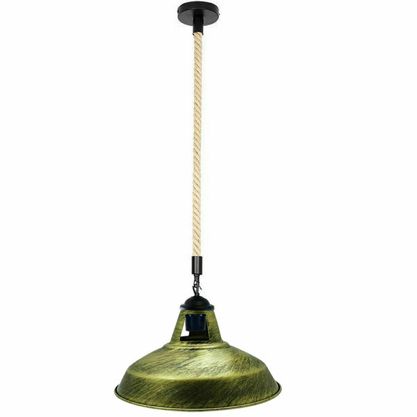 Hemp Rope Pendant Light - E27 Base ~5445 – Brushed Brass / Yes