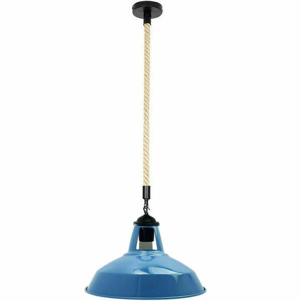 Industrial Metal 2m Hemp Rope Hanging Ceiling Pendant Light~5343 – Blue / Yes