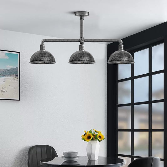 Industrial Retro Texas Style Pipe Lights Semi Flush Brushed Silver Metal Ceiling Lamp Shade E27~3595
