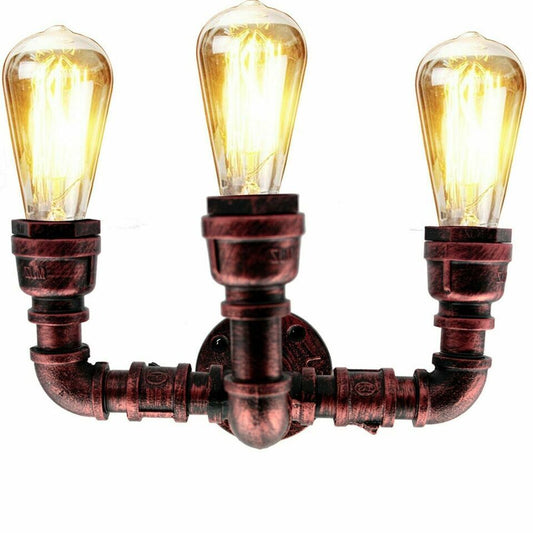 Industrial Water Pipe Wall Light 3-Way Steampunk Iron Metal Fitting ~2890