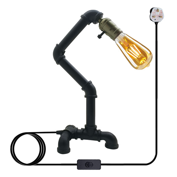 Industrial Steampunk Water Pipe Table Lamp E27~2836 – Black / Yes