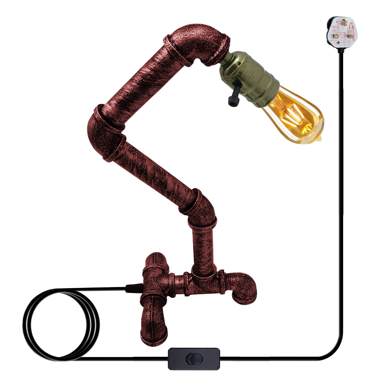 Rustric red Steampunk water Pipe Table lamp light