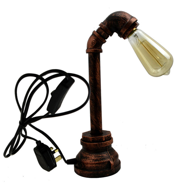 Vintage style Plug in  Water Pipe Steampunk Desk Light Lamp  ~5016 – Yes / Rustic Red