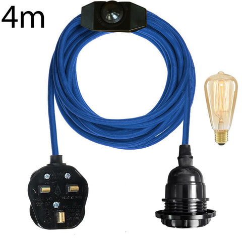 4M Fabric Flex Cable Plug In Pendant Light Set E27 Bulb Holder ~3746