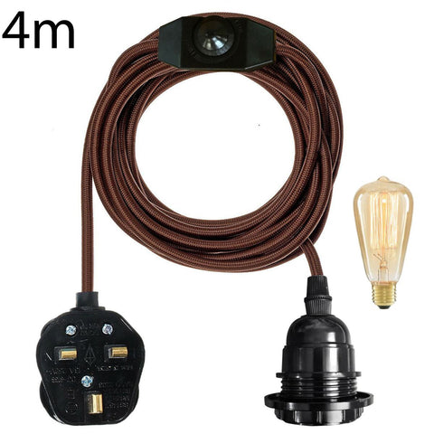 2M,4M UK Plug-in Vintage E27 Dimmer Switch Fabric Pendant Light Holder with FREE BULB~1267