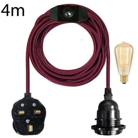 4M Fabric Flex Cable Plug In Pendant Light Set E27 Bulb Holder ~3746