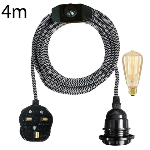 4M Fabric Flex Cable Plug In Pendant Light Set E27 Bulb Holder ~3746