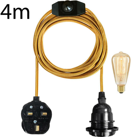 4M Fabric Flex Cable Plug In Pendant Light Set E27 Bulb Holder ~3746