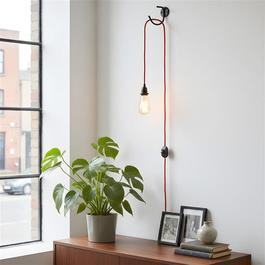 4m Fabric Cable UK Red Plug In Pendant Lamp Bulb Holder switch~3752