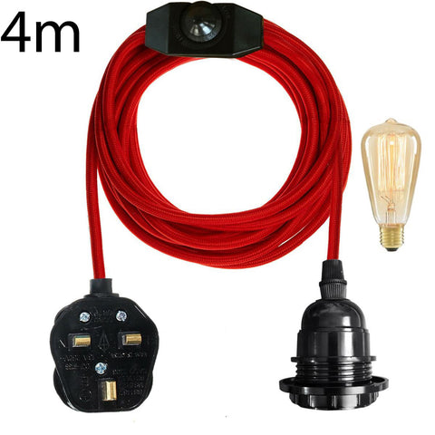 4M Fabric Flex Cable Plug In Pendant Light Set E27 Bulb Holder ~3746