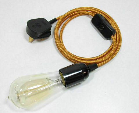 Fabric Flex Cable Plug In Pendant Lamp Light Set ES E27 UK~2254