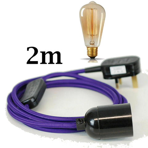 Fabric Flex Cable Plug In Pendant Lamp Light Set ES E27 UK~2254
