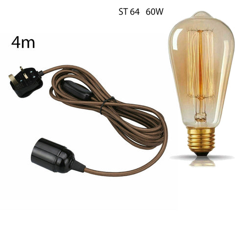 4m Fabric Flex Cable Plug In Pendant Lamp Set With Bulb Holder ~1497