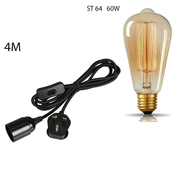 4m stoffen flexkabel plug-in hanglampset met lamphouder ~1497 – Zwart / Ja