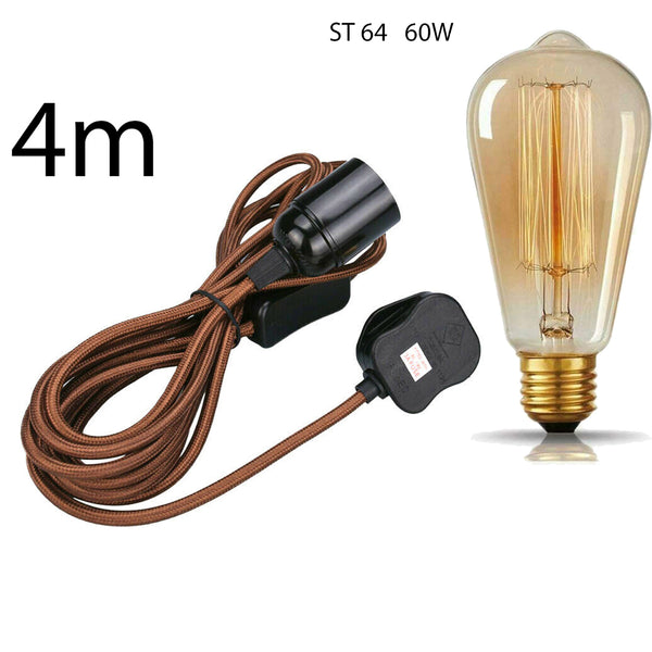 Lámpara colgante con enchufe, cable flexible de tela de 4 m, color oro rosa (Reino Unido), portalámparas E27 + interruptor ~3753 – Marrón