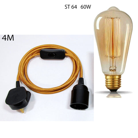 4m Fabric Flex Cable Plug In Pendant Lamp Set With Bulb Holder ~1497