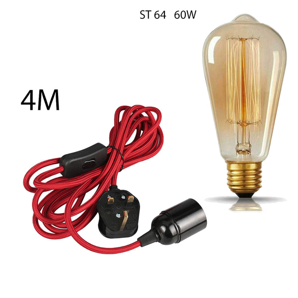 4m stoffen flexkabel plug-in hanglampset met lamphouder ~1497 – Rood / Ja