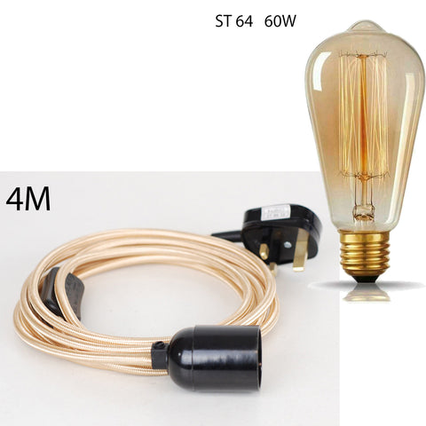 4m Fabric Flex Cable Plug In Pendant Lamp Set With Bulb Holder ~1497