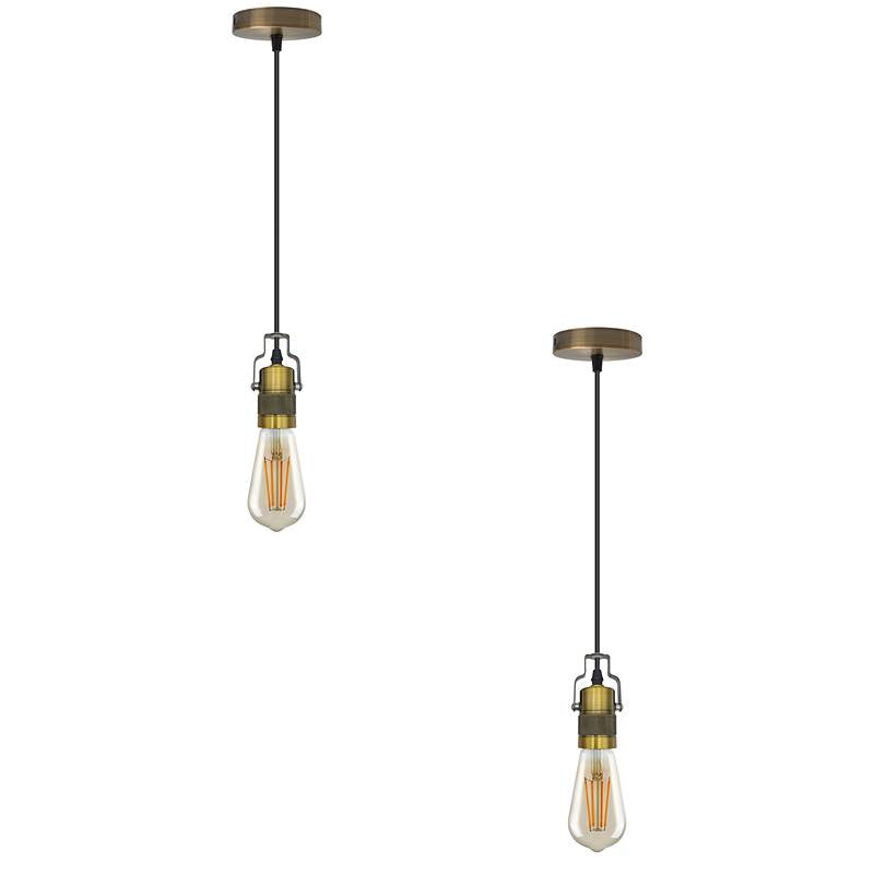 Vintage Industrial Style 1m Yellow Brass Ceiling E27 Pendant Lamp Holder Fitting-2 Pack