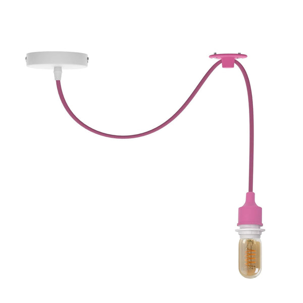 Lámpara colgante de techo individual Swag Hanging Light ~5340 – Rosa / Con bombilla