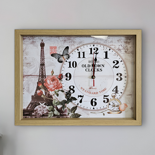 Paris Eiffel Tower Rectangular Wooden Art Painting Wall Clock - Application Image