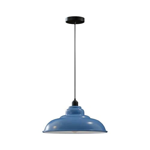 Vintage Industrial Metal Pendant Light E27 ~5934 – Light Blue / Yes
