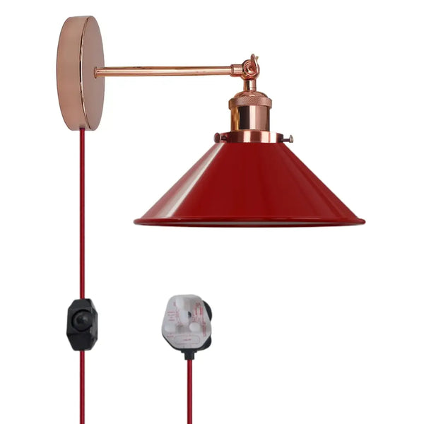 Plug-in wandlampen - E27 metalen wandlamp voor binnen in de slaapkamer ~2224 – Rood / Zonder lamp