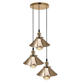 French Gold 3 Head Vintage Industrial Retro Loft Style Metal Ceiling Lampshade~1607