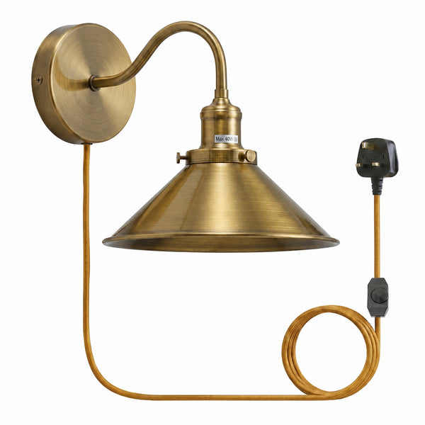 Iluminación de pared enchufable con interruptor de atenuación y cable de 2 m ~5303 – Latón amarillo / No