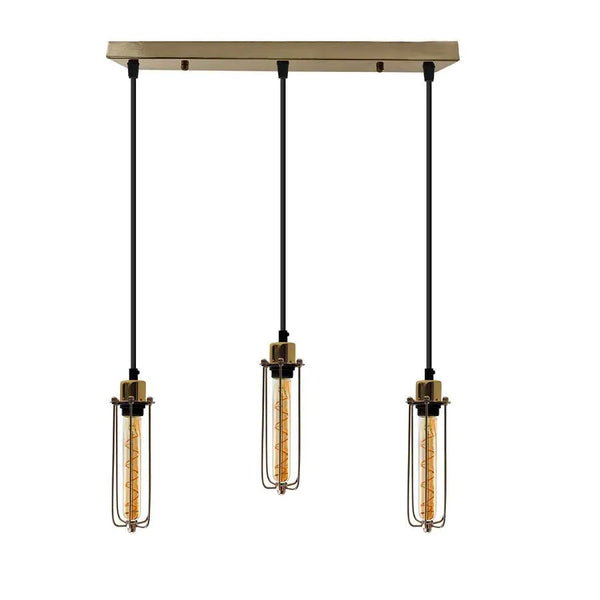 Cage Pendant Light Long Tube Cluster Fixture~5144 – Yellow Brass / Yes