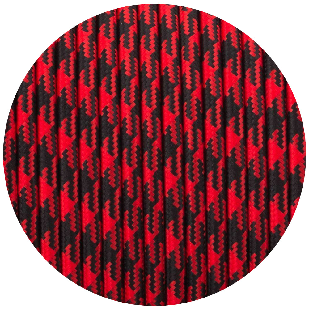 2core Round Vintage Braided Fabric Red & Black Colour Cable Flex 0.75mm~4892
