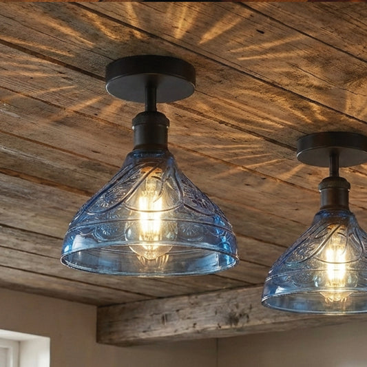 Semi Flush Light With Glass Shade ~6642