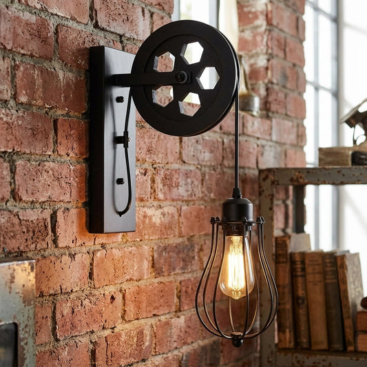 Aplique de pared con polea vintage, estilo retro, iluminación ~1212