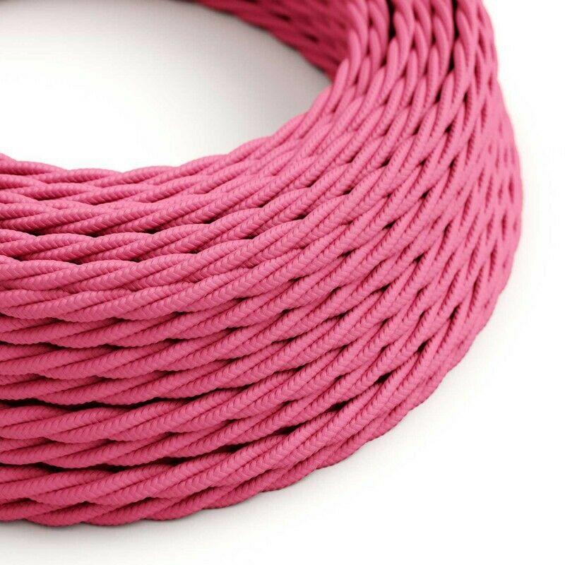 10m 3Core Twisted Pink Vintage Electric Fabric Cable Flex 0.75mm~4867
